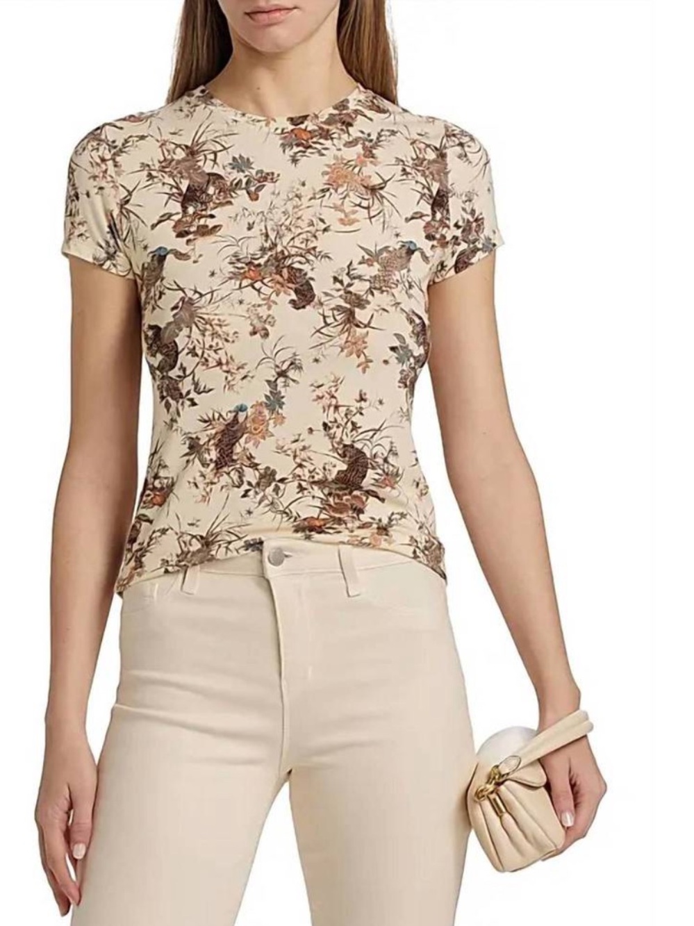 L'AGENCE  • Ressi Ecru Jungle Tapestry Fitted Short Sleeve Top